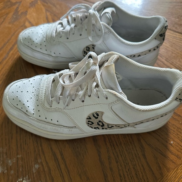 Women's White and Leopard Print Athletic Shoes - Picture 1 of 4